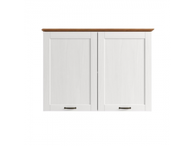 Armário aéreo com duas portas de madeira na cor branco lavado com honey / coleção Alma